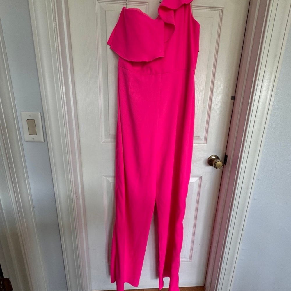 Lilly Pulitzer Hot Pink One-Shoulder Ruffle Jumpsuit - Picture 7 of 11
